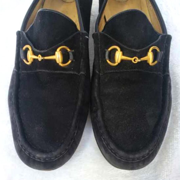 Authentic Vintage Classic Black Suede leather & Gold Horse-bit Gucci loafers 9.5 - Picture 7 of 8